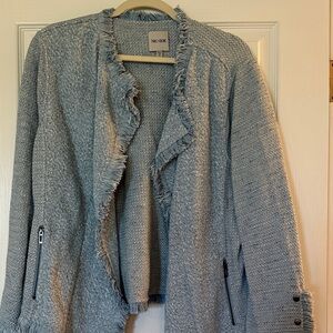 NIC+ZOE Light Gray Fringed Knit Blazer